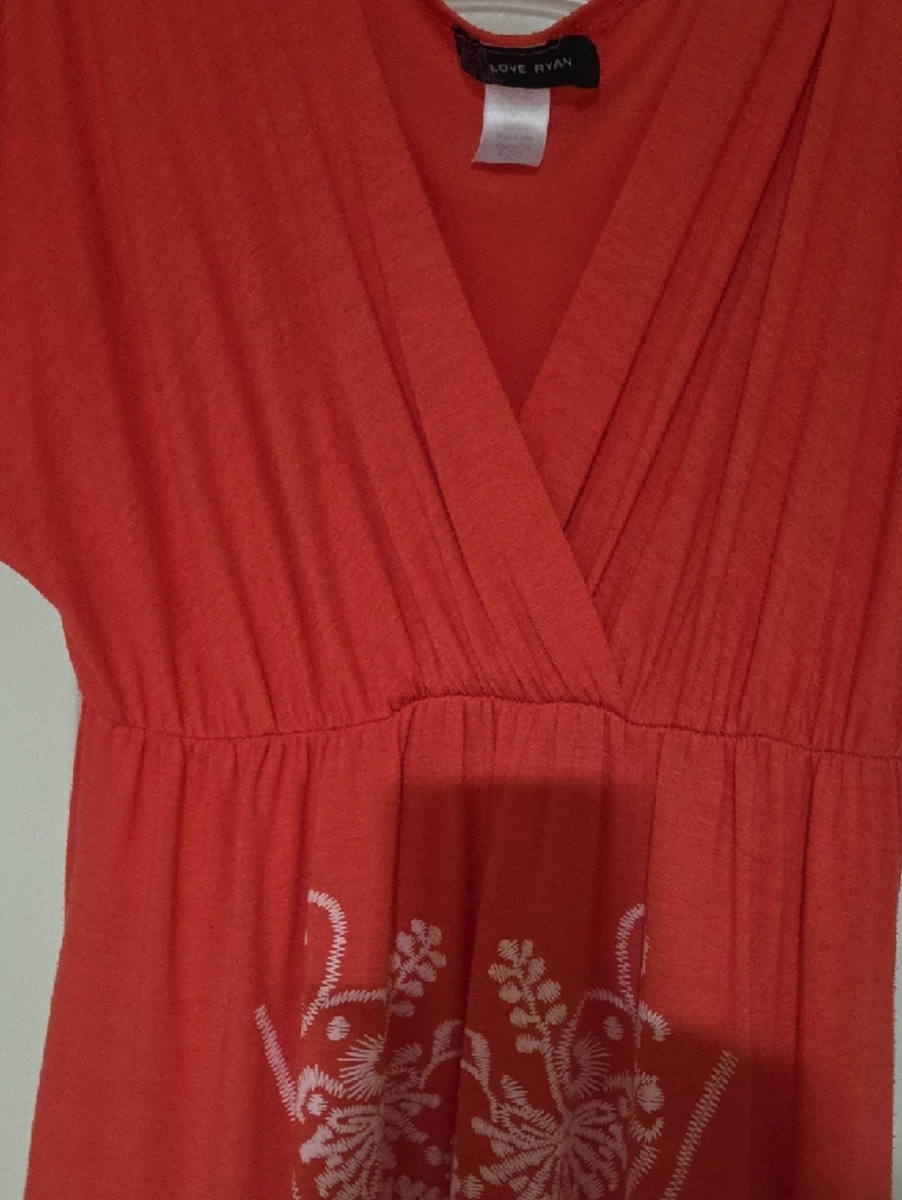 Women's Coral V-Neck Maxi Dress with White Print - Soft Jersey - Picture 8 of 11
